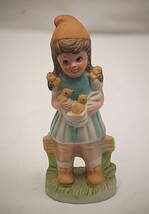 Old Vintage Little Girl Yellow Hat Baby Chicks Bisque Figurine Shadow Bo... - $187.97 MXN