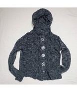 Gray Knit Button Hooded Hoodie Cardigan Sweater Girl’s 7 Marbled Chunky ... - £14.79 GBP