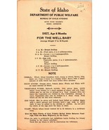 1920s State of Idaho Department of Public Welfare Baby Diet Cards Child ... - $28.12 CAD