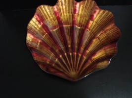 Decorative Spun Glass  Scallop Shell Copper Canapé Plate or Accent Piece  - £16.77 GBP