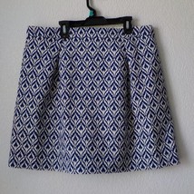 J Crew kat Jacquard Pleated Skirt Blue White Fully Lined Pockets Sz 12 P... - $15.83