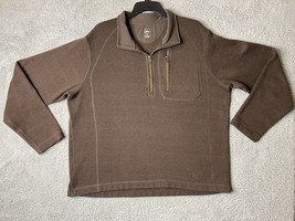 REI Mens 1/4 Zip Sweater Pullover Elbow Patches Zip Up Pocket Brown XL - $14.11