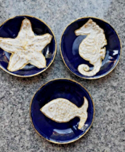 Lot of 3 Small 3D Decorative Plates with Sea Motives, Fish, Seahorse, St... - £29.20 GBP