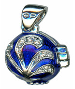 Russian Faberge Silver egg Pendant, Blue swirls w/gems in both front and... - $51.69 CAD
