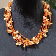 Womens Fashion Multistrand Orange Amber Stone Beaded Necklace with Lobster Clasp - £21.63 GBP