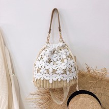Women&#39;s Crossbody Bag Bohemian Summer Straw Beach Bags Lace Female Handbag Pearl - £20.54 GBP