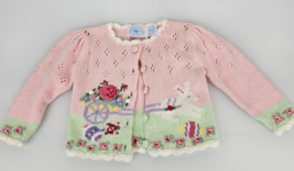 Heartstrings Pink Easter Bunny Rabbit Knit Cardigan Sweater Baby Girl 12 m - £15.61 GBP