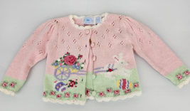 Heartstrings Pink Easter Bunny Rabbit Knit Cardigan Sweater Baby Girl 12 m - £14.79 GBP