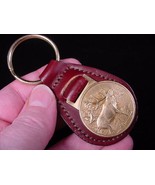 (MD-49-A) ELK Wapiti BRONZE Coin MEDALLION oval Leather KEY RING fob bur... - £18.34 GBP