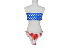  Womens Bikini and Wrap 4 Pieces Patriotic Stars Stripes Red White Blue M-L - £19.99 GBP