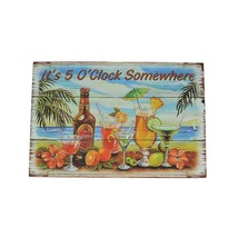 It&#39;s 5 O&#39;Clock Somewhere Tropical Drink Wooden Wall Plaque Tiki Bar Decor - $46.52