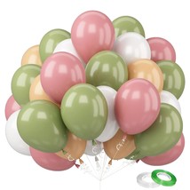 Sage Green Pink Balloons, 60 Pcs 12 Inch Green Pink White Apricot Balloo... - £17.37 GBP