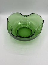 Anchor Hocking Avocado Green Chip Glass Bowl 9&quot; Mid Century &quot;Dented&quot; Vintage EUC - £11.04 GBP