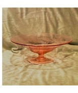 Vintage Etched Floral Pink Depression Glass 11&quot; Pedestal Bowl - $790.00 MXN