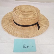 Ladies Fashion Ribbon Straw Hat Flat Top Summer Sun Hat - £7.95 GBP