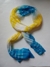 Ladies Scarf Blue Yellow White Pattern Oversized Long Beach Cover Up 74 ... - £19.07 GBP