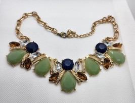 Lovely 4 Color Crystal &amp; Rhinestone Modern Gold Tone Necklace 19&quot; - £37.77 GBP
