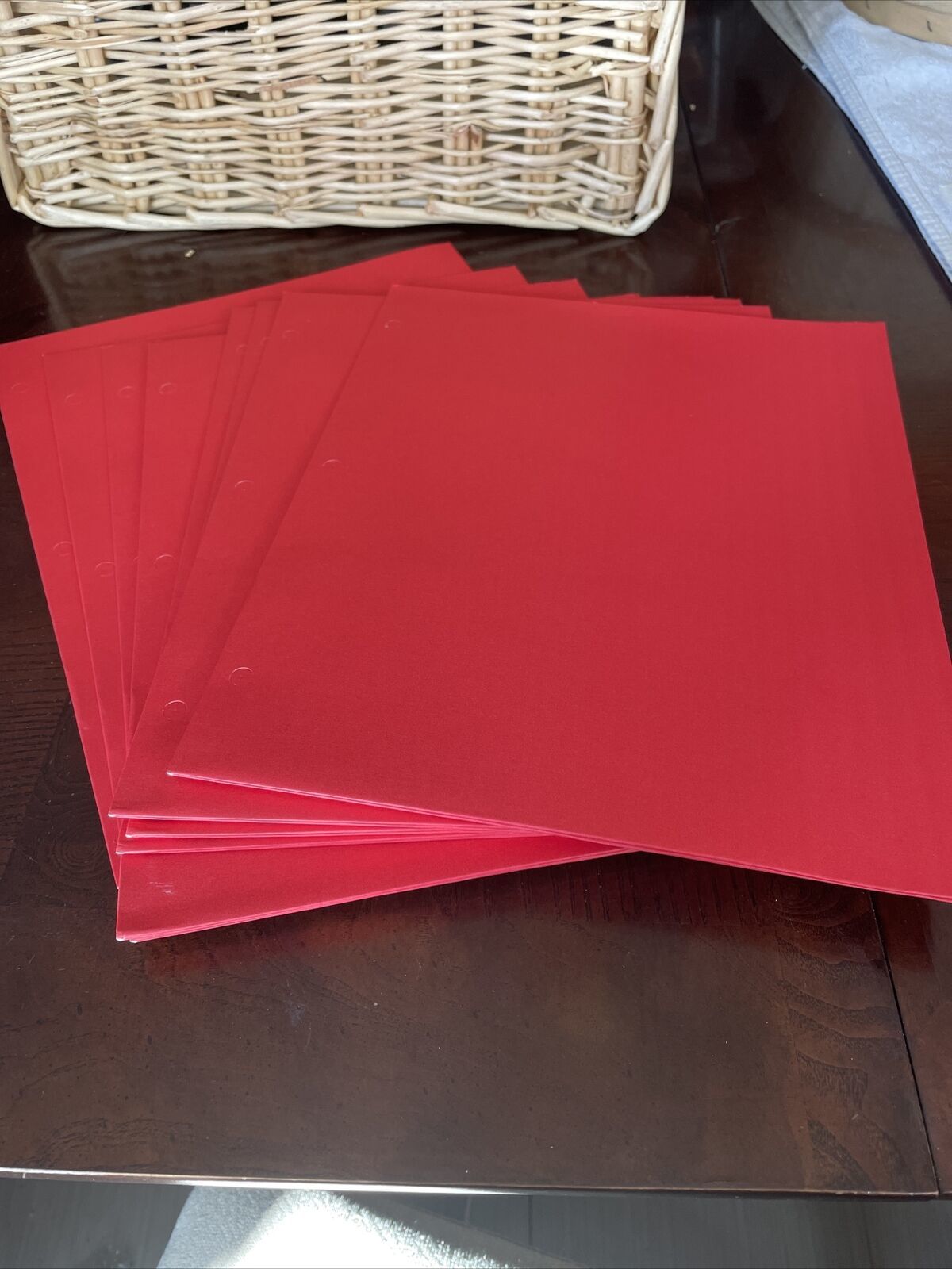 Set of 6 office depot red folders - brand new 3- hole punched - $8.79