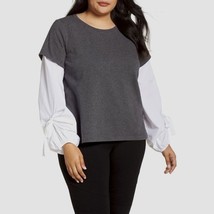 NWT Women Plus Size 1X Two Vince Camuto Bubble Tie Sleeve Mix Media Pullover Top - £22.06 GBP