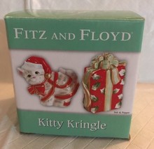 Nib 2005 Fitz & Floyd Kitty Kringle Salt & Pepper Shaker Set Christmas Kitten & - $19.99
