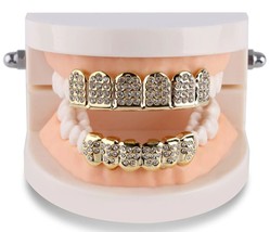 Custom Fit Mold At Home 14K Gold Plated Iced CZ Metal Teeth Grillz Set - £8.69 GBP