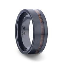 DARING Off-Set Koa Wood Black Titanium Flat Brushed Finish Wedding Band - 8mm - £155.62 GBP