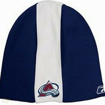 Colorado Avalanche NHL Reebok Blue Skunk Stripe Knit Hat Cap Ski Snow Be... - £11.70 GBP
