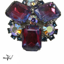 Vintage Iridescent Purple &amp; Blue Rhinestone Cluster Pin Brooch  1.5&quot; - Hey Viv - $24.00