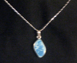 S Silver 925 Necklace with Atlantis. Dolphin Larimar Gemstone Pendant 18&quot; Chain - £20.22 GBP