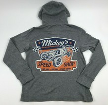 DISNEY Mickey&#39;s SPEED Shop WDW Henley Hoodie THERMAL Shirt GRAY Graphic ... - $10.89