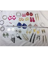 Misc Vintage Earrings Lot BIG 3&quot; 4&quot; COLORFUL Statement 25 Pairs 80s 90s - $40.26 CAD