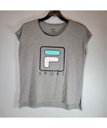 Fila Womens Shirt XL Step Hem Graphic Gray Multi Color Short Sleeve - £7.92 GBP