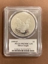 1999 P- American Silver Eagle- PCGS- PR70DCAM- John Mercanti Signature - $500.00