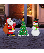 24 In. H Set of 3 Metal Santa/Snowman/Tree Yard Stake or Wall Decor ( KD... - $1,221.70 MXN