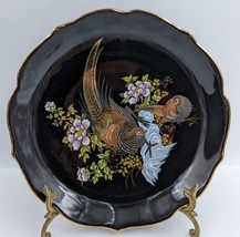 Japanese Black Scalloped Edge Plate with Pheasants and Flowers Gold Trim - £24.90 GBP