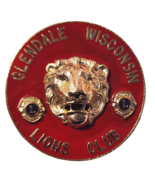 Lions Club Pin Glendale WI 3-D Lion Head Red Enameling 2 Inches Diameter - €9,54 EUR