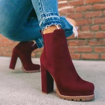 Ladies Sexy Solid Wine Red Platform Casual High-Heeled Ankle Boots SZ 6-9.5 - £46.35 GBP