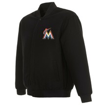 MLB Miami Marlins JH Design Wool Reversible Jacket 2 Front Patches Logo  - £112.24 GBP
