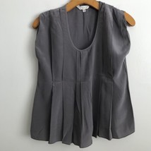 Liquid New York Silk Shirt 2 Gray Sleeveless Pleate V Neck Hem Empire Waist Top - £13.98 GBP