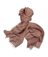 Vintage Rose Pink Sheer Scarf with Beaded Trim – 40” Square Wrap Shawl - $33.17 CAD