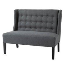 Scandinavian 2 Seater Button Tufted Loveseat Wooden Legs Gray Linen - $368.49