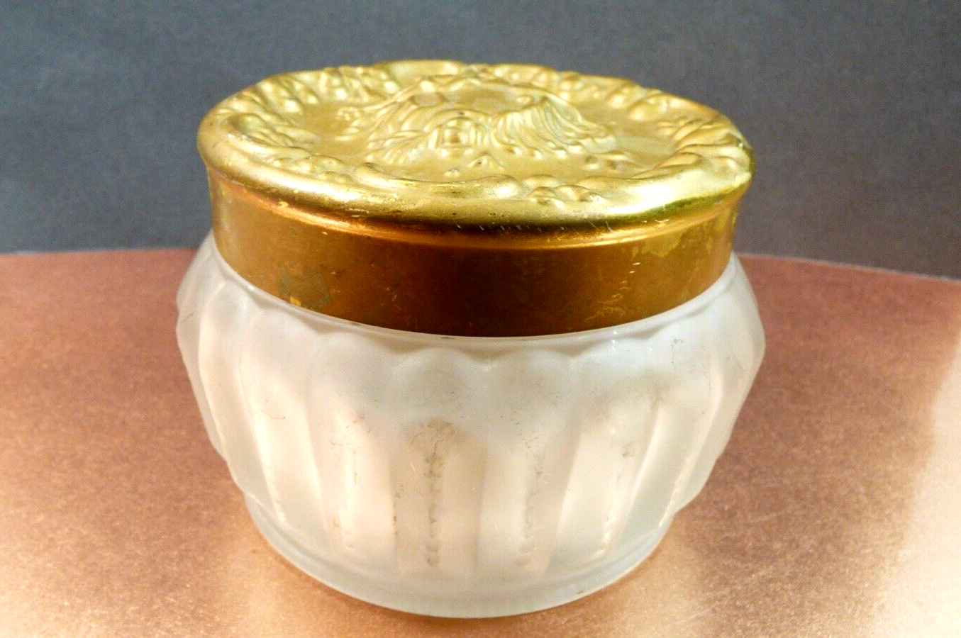 VTG 1960's Estee Lauder Re-Nutriv Face Powder Frosted Glass Jar Repousse lid - $23.76