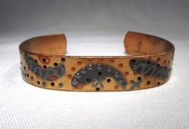 Vintage Pure Copper Signed Painted Cuff Bracelet C3532 - £33.47 GBP