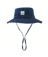 Kid&#39;s Navy Smile Face Graphic Sun Protection Bucket Hat(6-12 Months) - £7.47 GBP