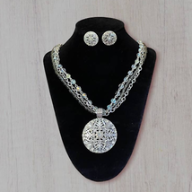 Vintage Nancy &amp; Rise Signed Silver (3) Strand Filigree Medallion &amp; Earring Set - £16.61 GBP