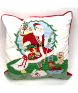 Vintage Christmas Embroidered Santa Throw Pillow Applique 14&quot; Square  - $29.00