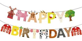 Farm Happy Birthday Banner Ranch Decoration Adults Kids Boys Girls Party Supply - £9.62 GBP