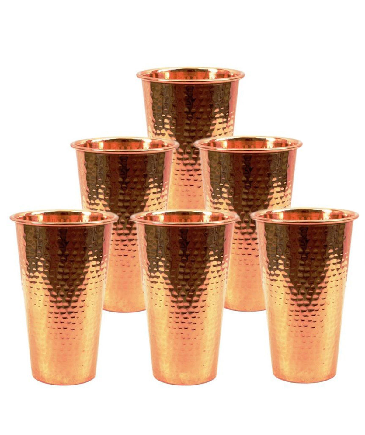 Set of 6 Hammered Pure Copper Glass Cup 450 ML each - Good Health Benefit Yoga - $85.26