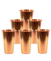 Set of 6 Hammered Pure Copper Glass Cup 450 ML each - Good Health Benefit Yoga - £68.57 GBP