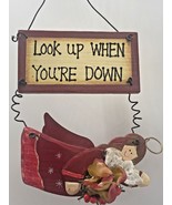 Angel Inspirational Wood Sign Look Up When Your Down Hanging Wall Decora... - £6.68 GBP